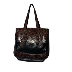 Vintage Brighton Tote Purse Shoulder Bag Womens Brown & Black Two-Tone Silver